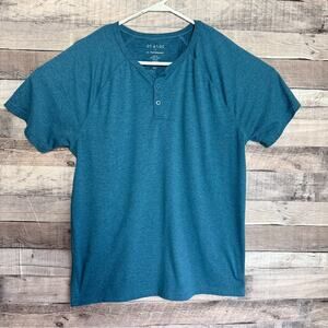 01. Algo Performance Mens Henley Shirt Medium Green Classic Preppy Gym